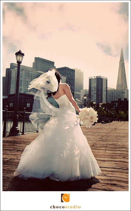 Bride alternative portrait on a pier in SF